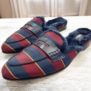 J. Crew stripe Academy fur slides mules size 7.5